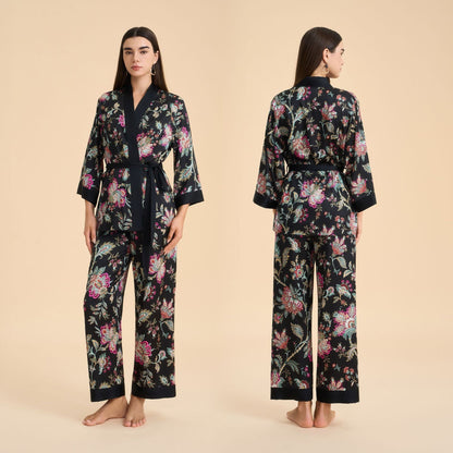 Floral-print Satin Chiffon Loungewear Set