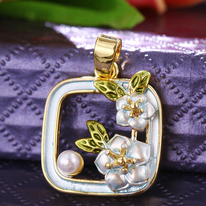 Floral-Painted Dripped-Glaze Universal-Clip Necklace DIY Pendant