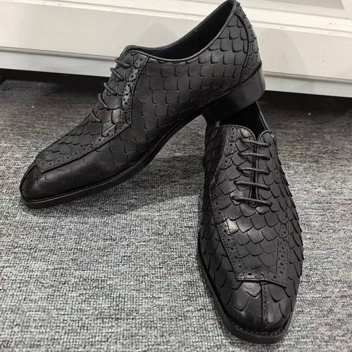 Business Formal Leather Shoes Dragon-scale Pattern Mens British Style