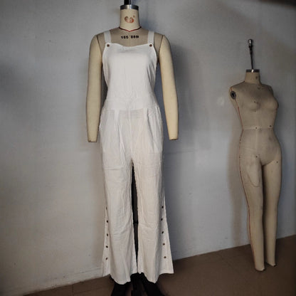 Womens Floral-print Side-pocket Relaxed-fit Suspender Pants