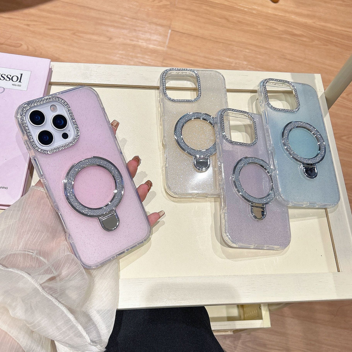 Epoxy Gradient Glitter With Rotating Bracket Mobile Phone Cases