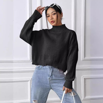 Women's Solid-color Loose-fitting High-neck Pullover Sweater