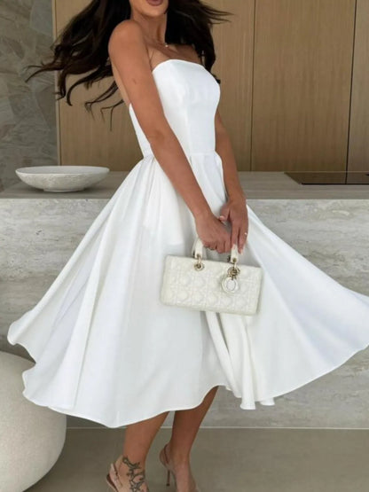 Solid Color Tube Midi Dress