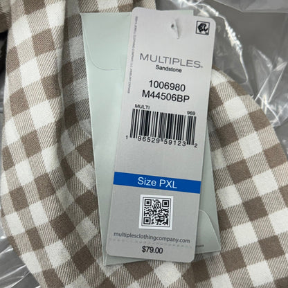 MULTIPLES Button-Up Plaid Shirt w/Cuff Petite Women's Sz PXL Brown/Cream M44506BP