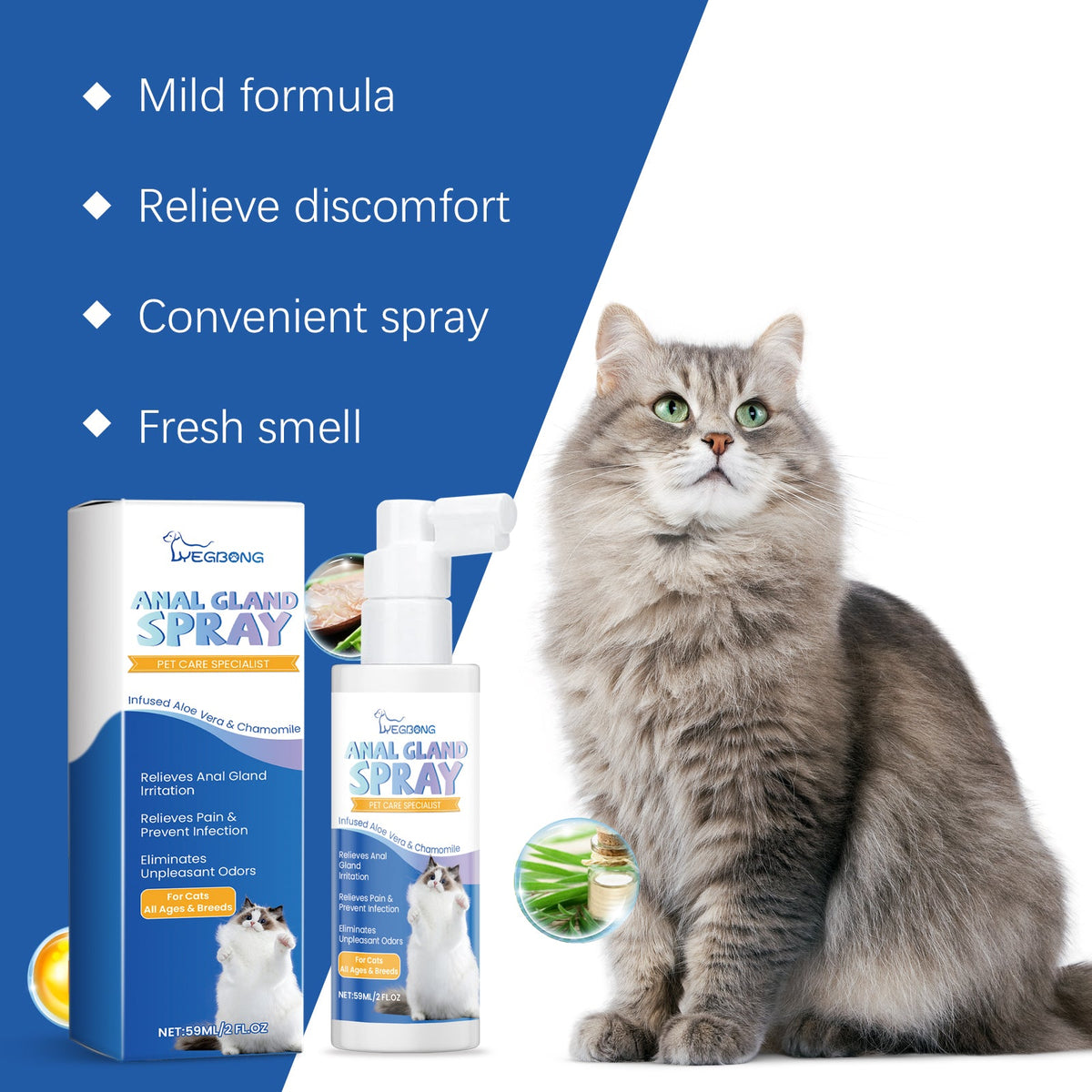 Cat Anal Gland Odor Removal Spray, Fresh Odor Removal After Cleaning Spray For Cats