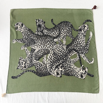 Jungle Cheetah Art Print Square With Tassels Silk Shawl For Stylish Outfits Blogger-Style Multi-Use Scarf