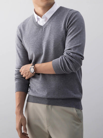 V-neck Base-layer Sweater Slim-fit Mens Knitwear