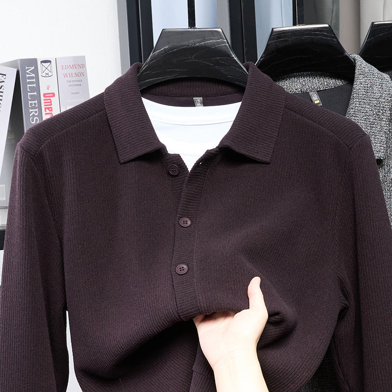 Men's Long-Sleeved Knitted SpringSummer Fashionable Lapel Warm Outerwear New Style Sweater