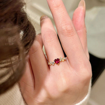 Flashing Fully Paved Pigeons-blood Red Heart-shaped Ring