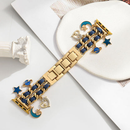 For Iwatch Strap Xiaoxiang Style Iwatch6543 Generation Denim Chain Metal BraceletXiaoxiang Style Strap