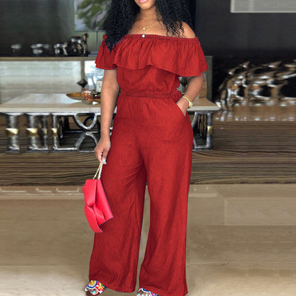 Plus-size Women's Denim Cape Jumpsuit