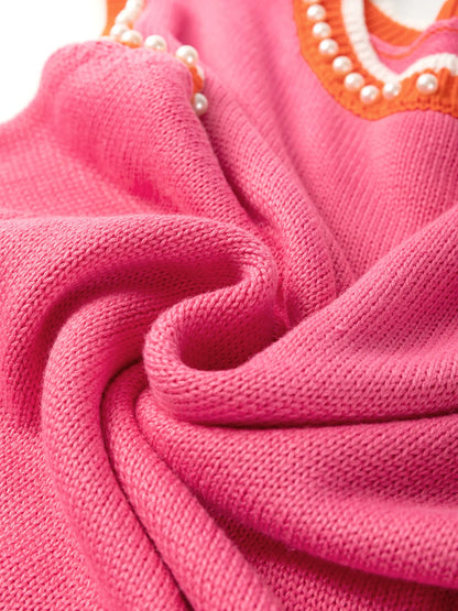 Contrast Trim Pearl Detail Sweater Tank Top