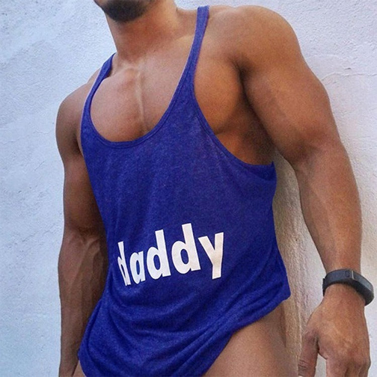 Bodybuilding spaghetti strap print tank top