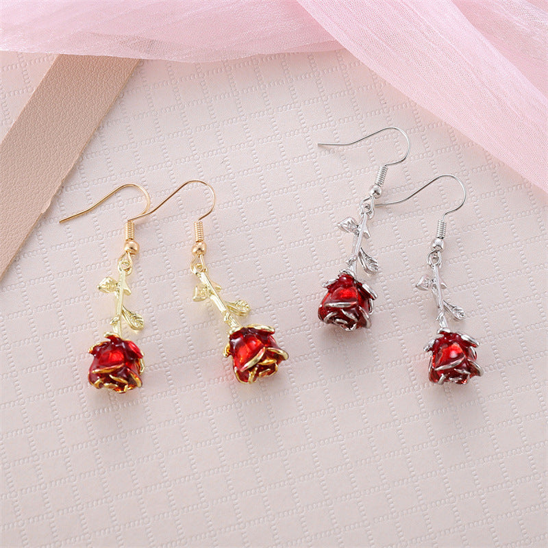 European And American French-style Vintage Romantic Three-dimensional Rose Earrings