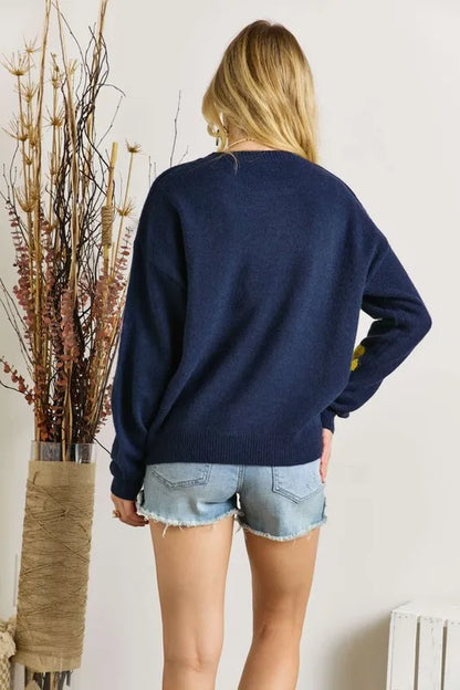 ADORA Full Size Flower Popped Sweater Plus Size