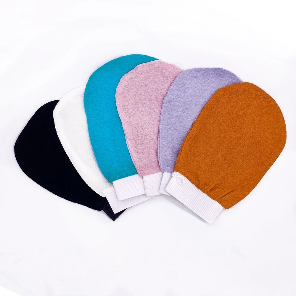 Medium fine sand, viscose fiber, silk like scrub gloves, shower towels, and special scrub mud that does not harm the skin