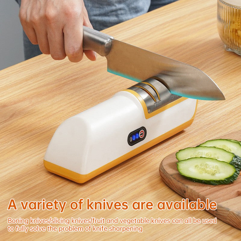 Multifunctional Electric Knife Sharpener. Automatic, professional, small - sized for kitchen use. Quick - sharpening with non -