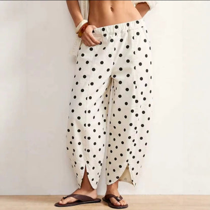 Korean-style Versatile Elastic-waist Wide-leg Pants With Round Polka Dots