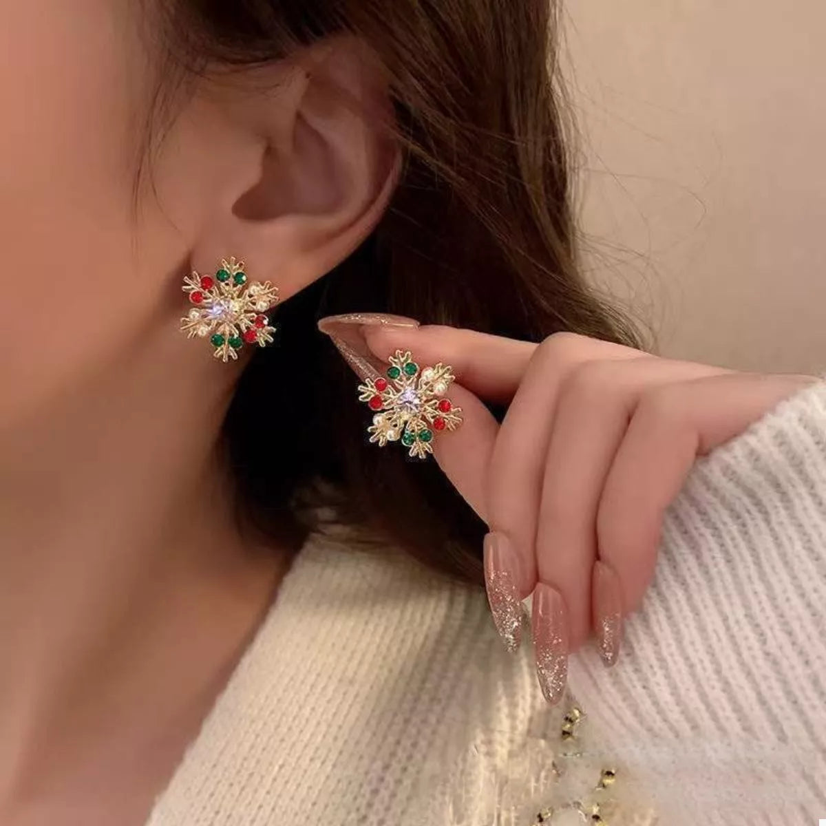 18K Gold-Plated Snowflake Stud Earrings