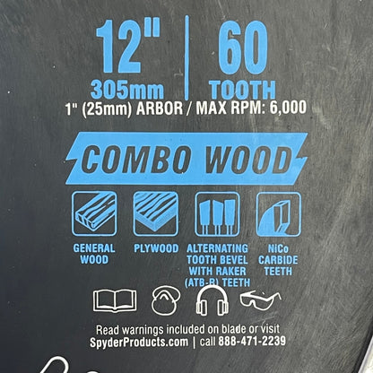 SPYDER Tarantula Combo Wood Circular Saw Blade 60-Tooth, 12" Black 13022
