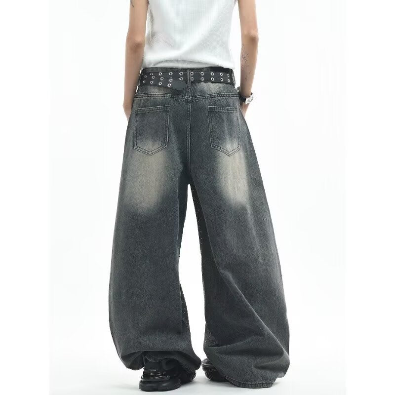 Baby's-breath Scimitar Denim Loose Straight-leg Pants