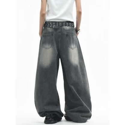 Baby's-breath Scimitar Denim Loose Straight-leg Pants