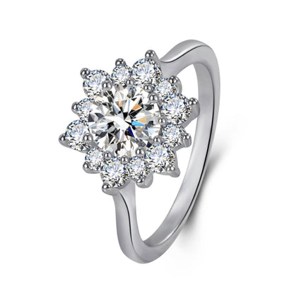 Elegant Full-diamond Snowflake Stud Earrings Pendant Necklace And Ring Jewelry Set