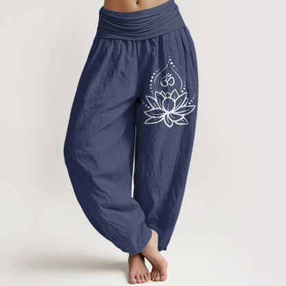 Women's Solid-Color High-Waisted Pleated Pants With Elastic Waist