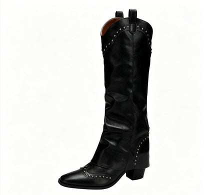 Retro Pointed-Toe Rivet Plus-Size Western Boots