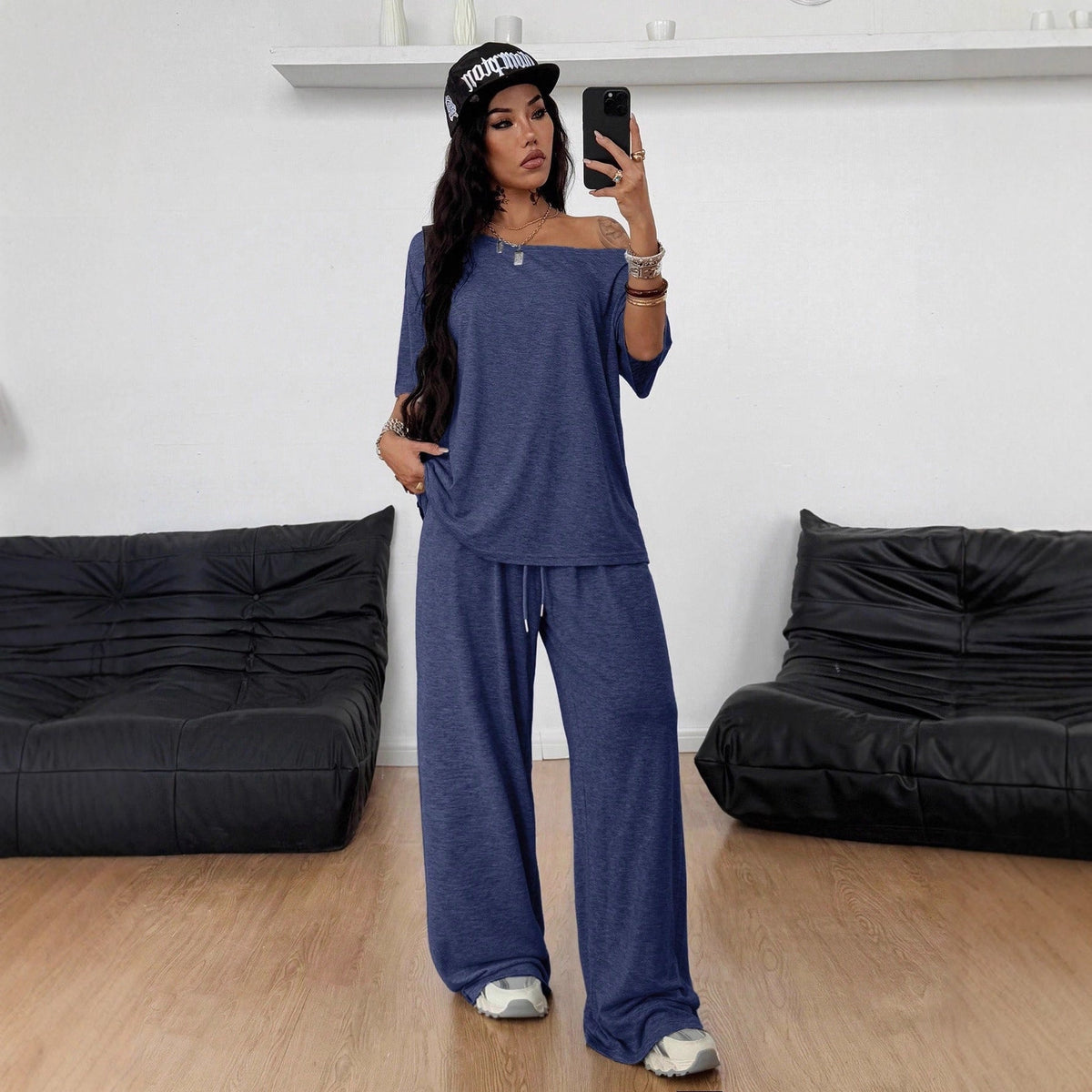 SpringSummer Women's Casual Solid-Color Sports Two-Piece Set