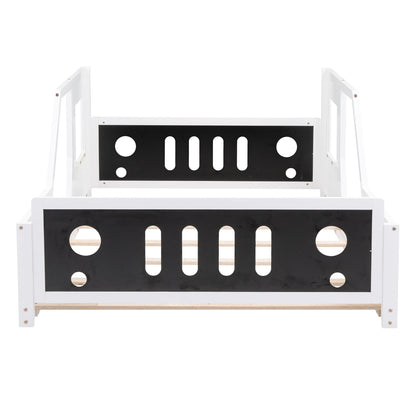 Full Size Classic Car-Shaped Platform Bed with Wheels White