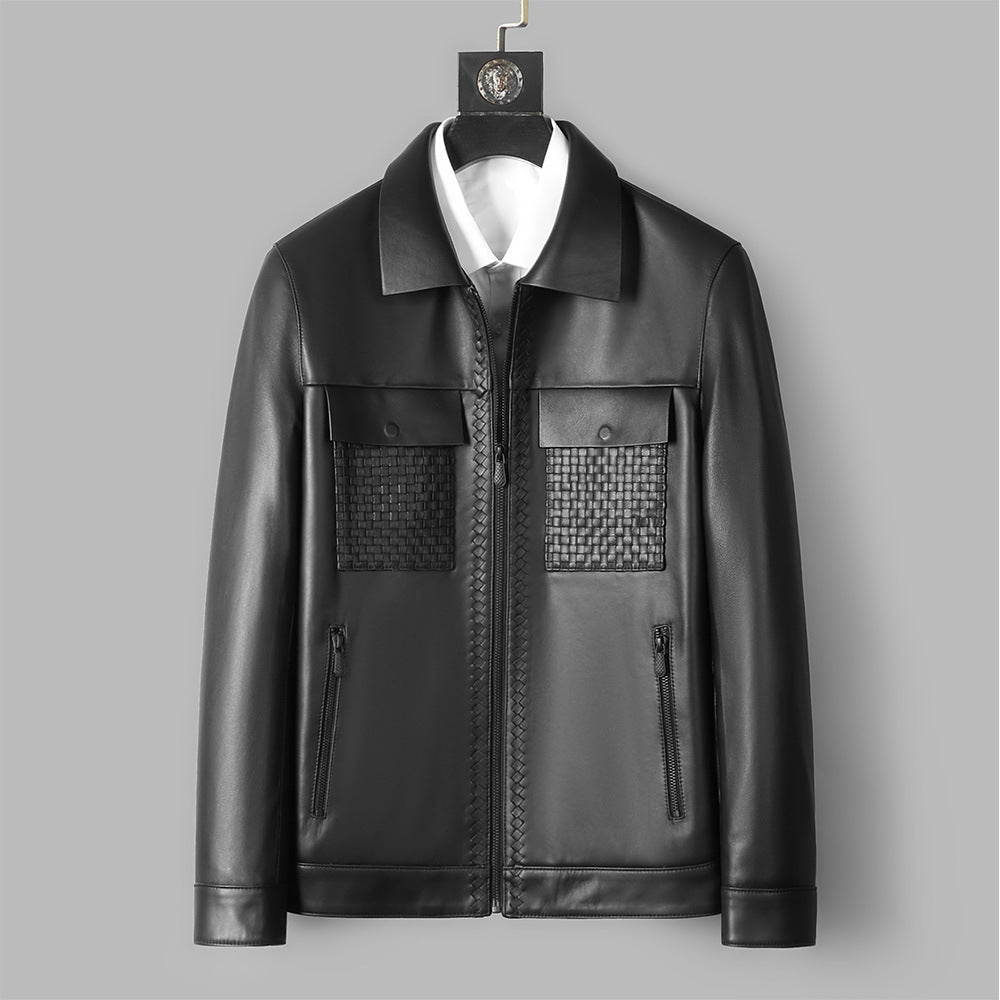 Genuine Leather Short Lapels Sheepskin Business Trends Handsome Jacket Coat