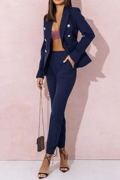 Full Size Lapel Collar Long Sleeve Blazer and Pants Set Plus Size