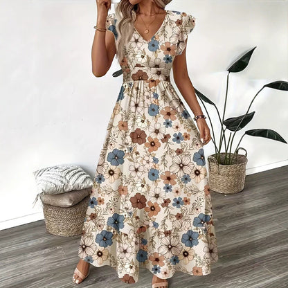 Womens Printed V-neck Dolman-sleeve Dress