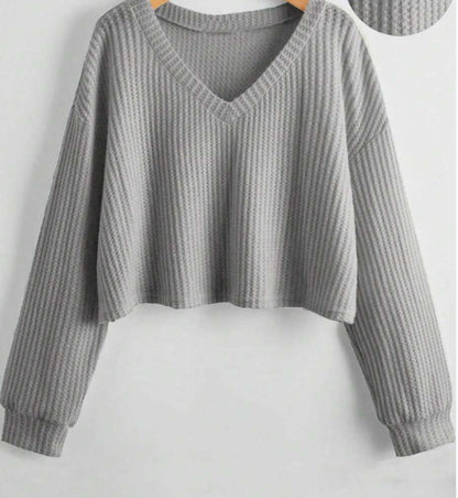 V-neck Loose-fit Short-length Long-sleeve Top