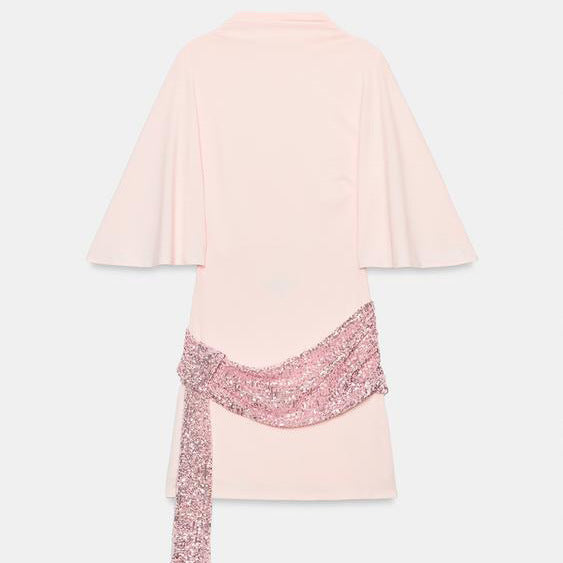 Heavy-duty Sequin And Bead-embellished Patchwork Short Dress