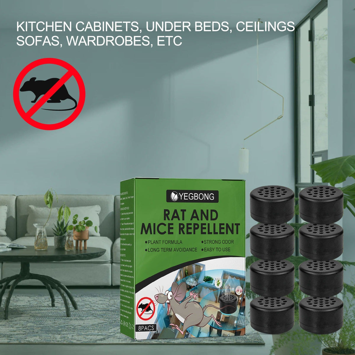 Yegbong 8pcs mice repellant mouse repelling pills car body kitchen office bedroom warehouse sewer pipe rat and mice repellent
