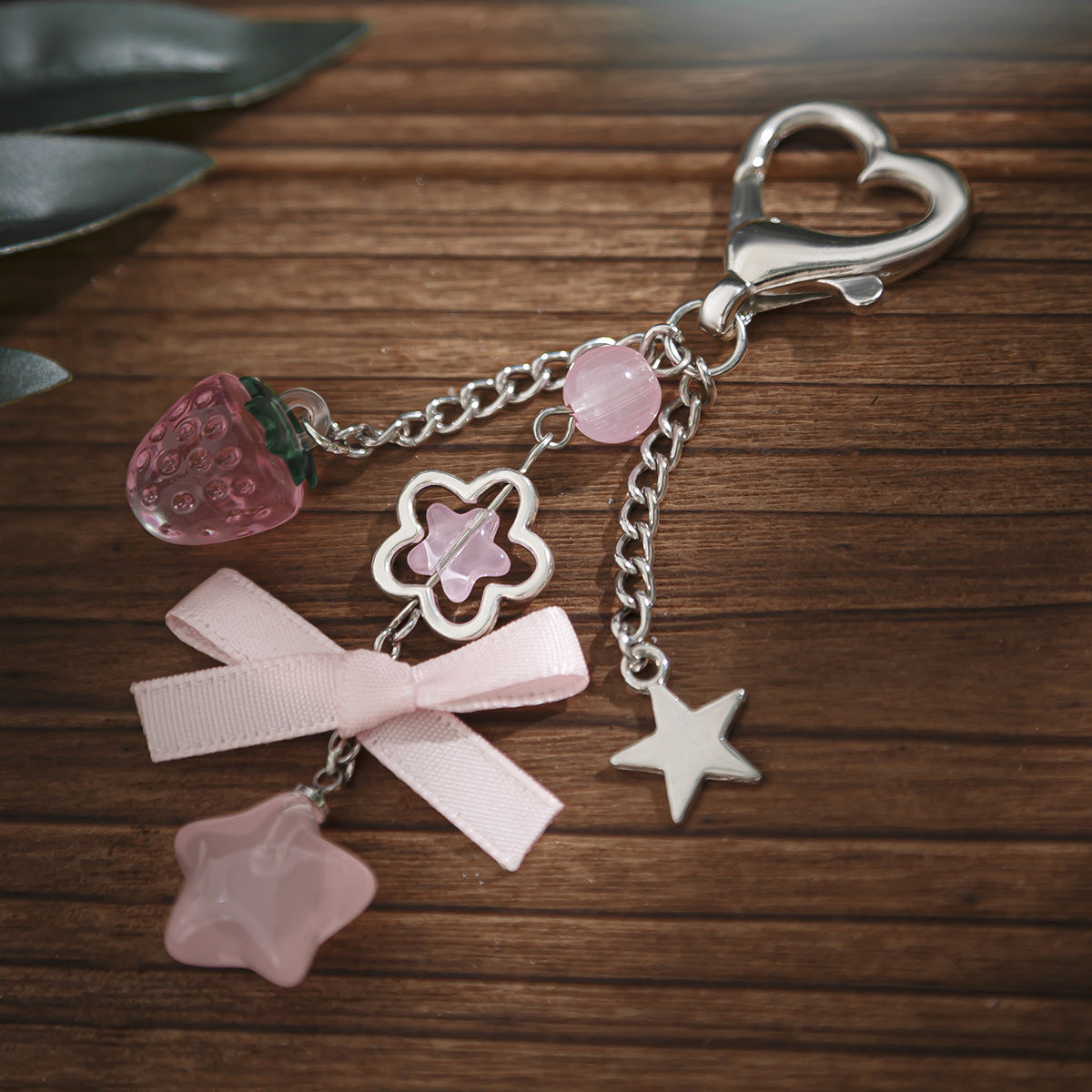 Small Fresh Bow Special Secret Chain Keychain Pentagram Alloy Glass Bead Pendant