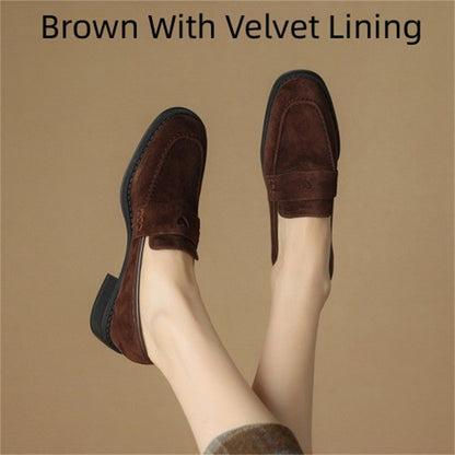 Sheepskin Chunky Heel Pumps Women Spring Concise