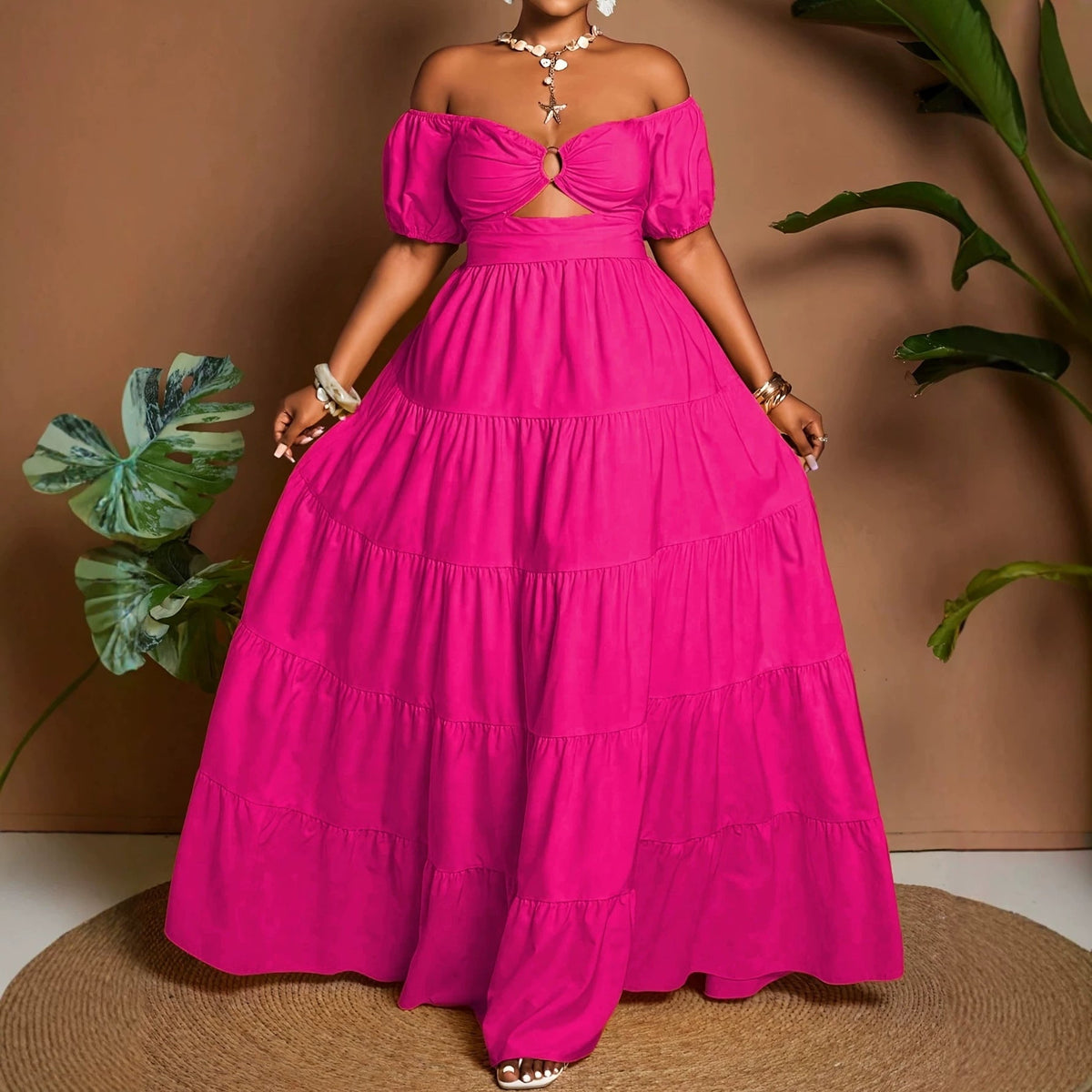 Plus-size Womens Elegant Off-shoulder Dress