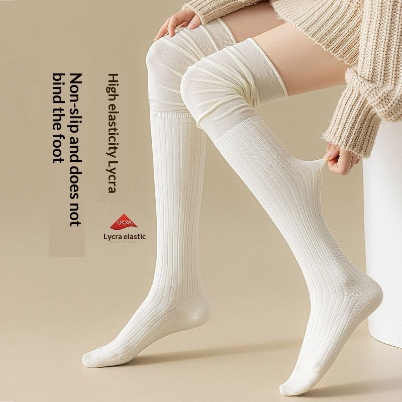 Women's Over-the-knee Socks Thin Cotton Vertical Striped Patchwork High-top Style