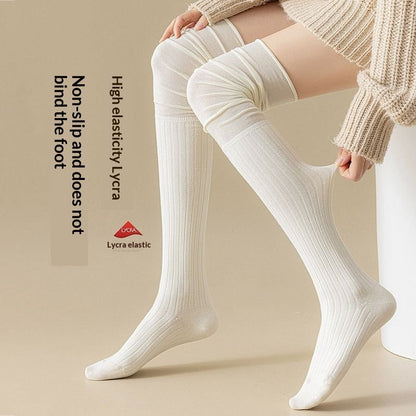 Women's Over-the-knee Socks Thin Cotton Vertical Striped Patchwork High-top Style