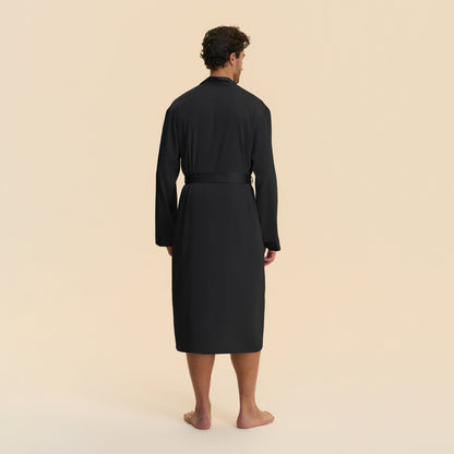 Mens Solid-Color Long Nightgown And Shorts Satin Bathrobe Loungewear Set