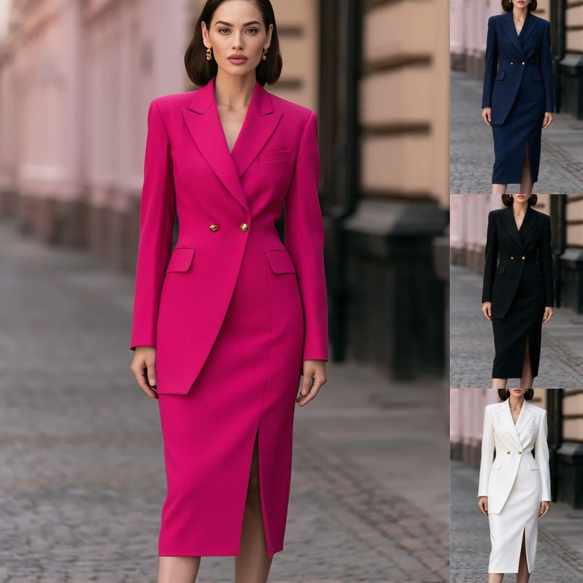 Two-Piece Style Slim-Fit Dress With Suit Collar For Women