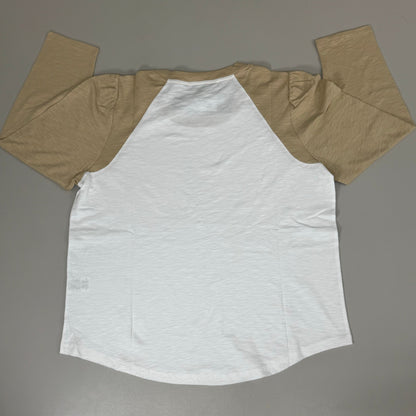 VERONICA BEARD Jeans Women's Mason Baseball Tee Sz-XS Stone Khaki/White