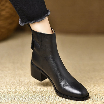 Retro Chunky-heel Ankle Boots For Women Round Toe Versatile