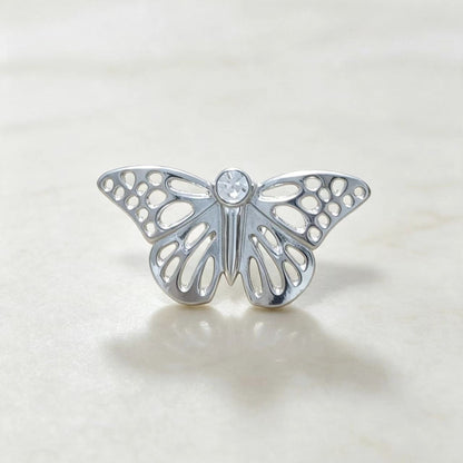 Silver Butterfly Brooch Hollowed-Out Zircon Pin