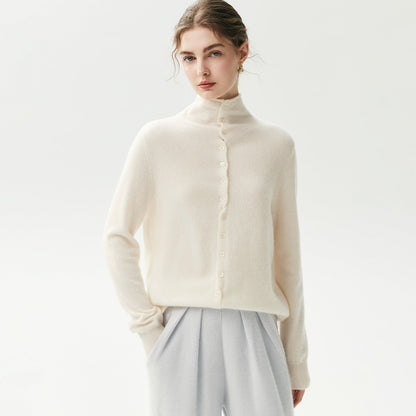 2-Way Convertible High-Neck Buttoned Knit Sweater
