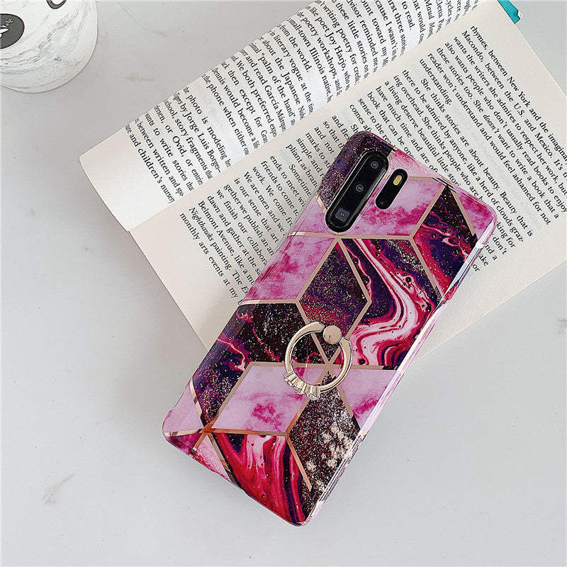 Electroplating mosaic marble ring phone case