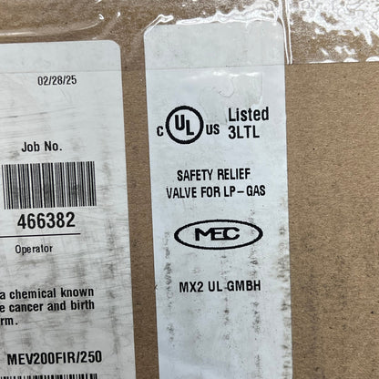 MEC (Marshal Excelsior) Valve-International Relief 2 Mpt 250 Psi Nit MEV200FIR/250